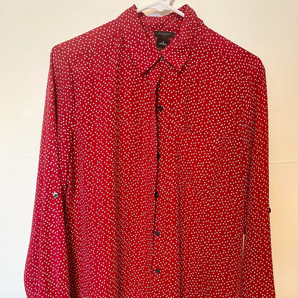 Ann Taylor Women's Button-up Blouse, Red/White